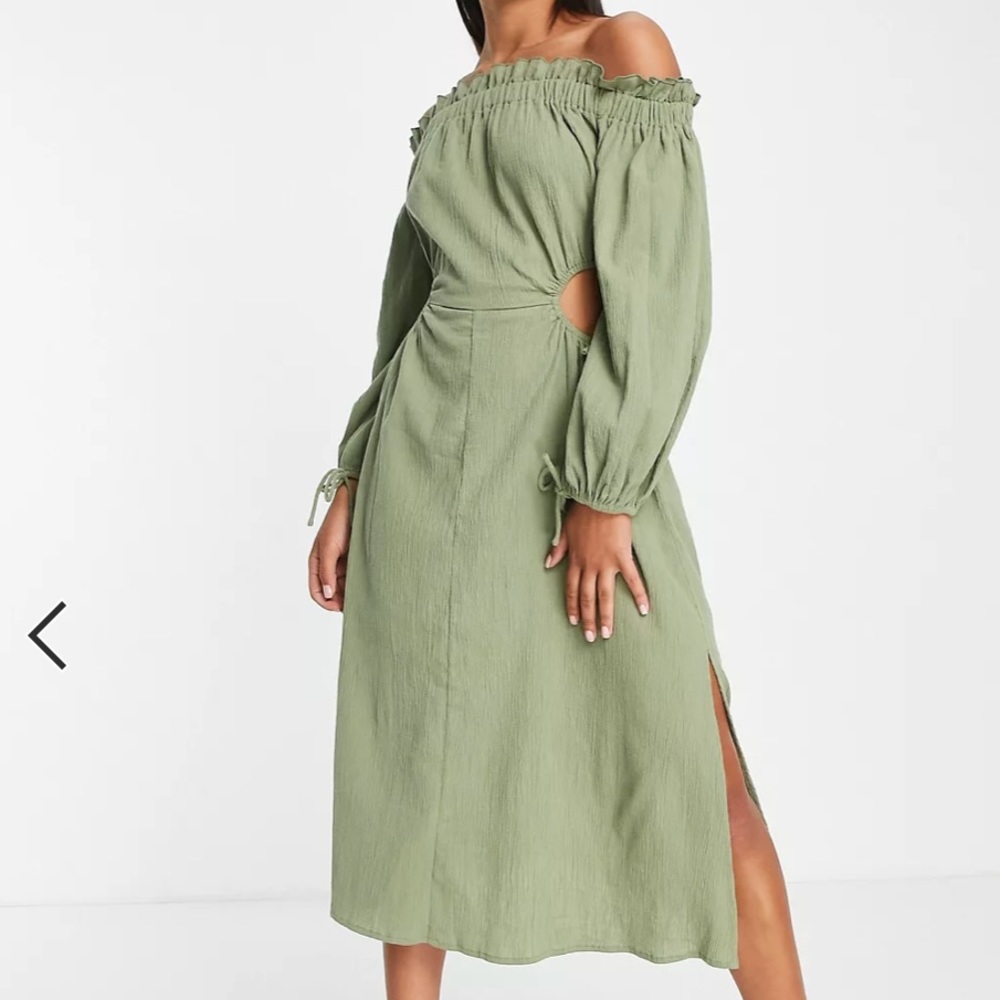 Linen green cut out midi dress asos